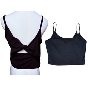 Athleta Womens Twist Back Ribbed Crop Tank 1X Black Stretch Athleisure Workout